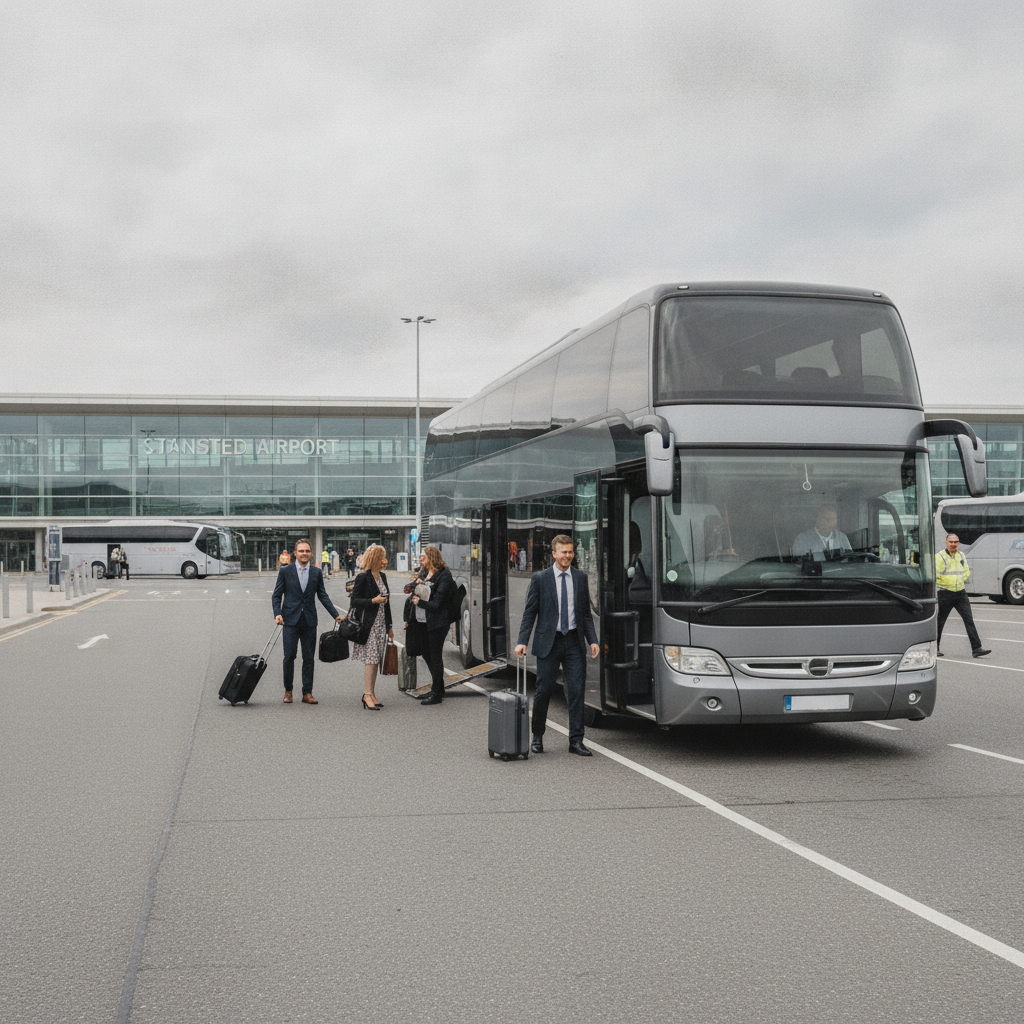 Stansted Airport Coach Transfers: A Premium Choice for Group Travel — executive coach meeting a group at Stansted Airport