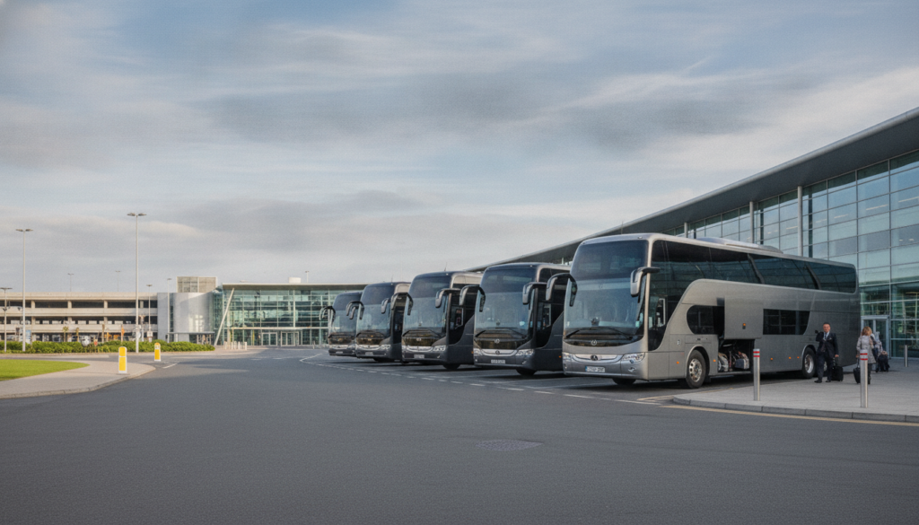 The Ultimate Guide to Stansted Group Airport Transfers by Coach — executive coach meeting a group at Stansted Airport