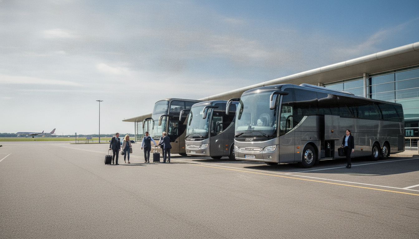Streamlining International Group Tours: Stansted Coach Logistics — executive coach meeting a group at Stansted Airport